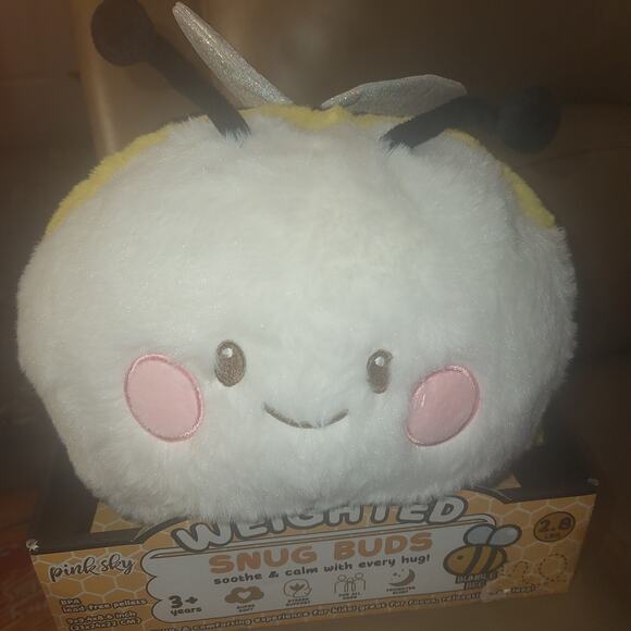 Pink Sky Weighted Snug Bud Bumble Bee Plush Stress Support Snuggle Buddy Calm - Picture 8 of 9